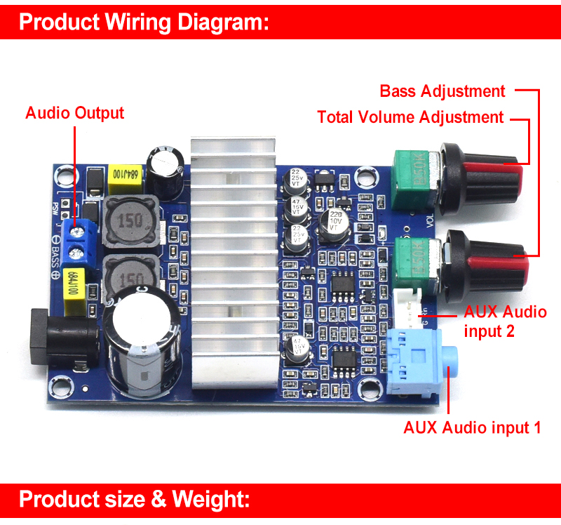 100W Stereo Class D Digital Amplifier Module TPA3116 for Home Subwoofer Amplifier Board