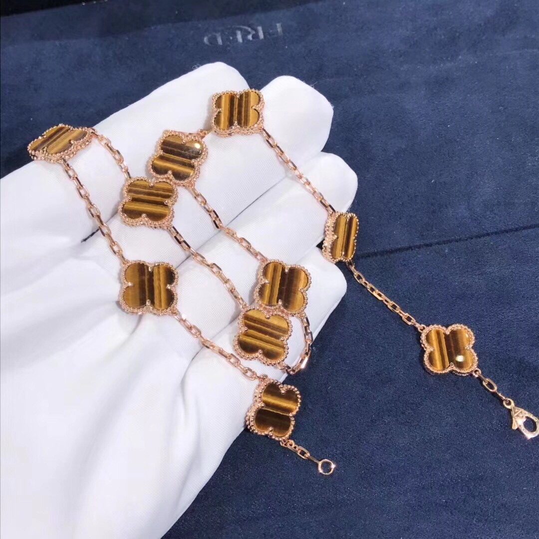 Fantastic Van Cleef & Arpels 18k Gold Vintage Alhambra Necklace 10 Motifs
