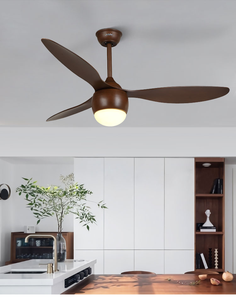 Metal Ceiling Fan with Light 3 ABS Wooden Blades Wall Control Black/Brown/OEM Colors