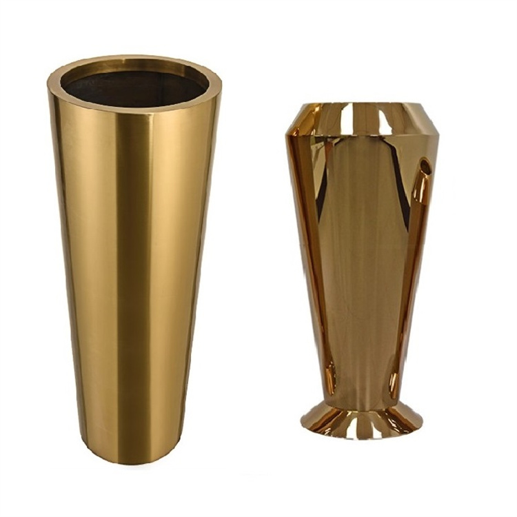 Modern gold metal durable pillar planters and flower pots
