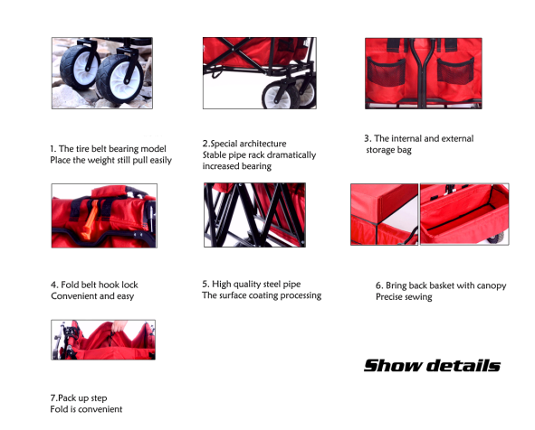 Steel Plastic Four Sided Outdoor Wagon Cart Customizable Folding Wheelbarrow Cart