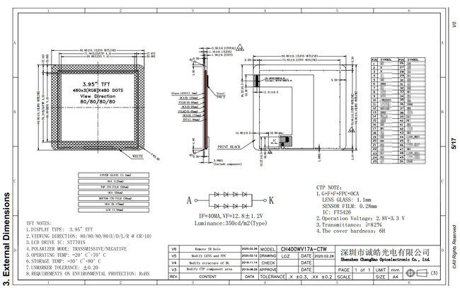 CTP 3.95" Square Lcd Touch Screen 480*480 350nits Capacitive LCD Touch Panel