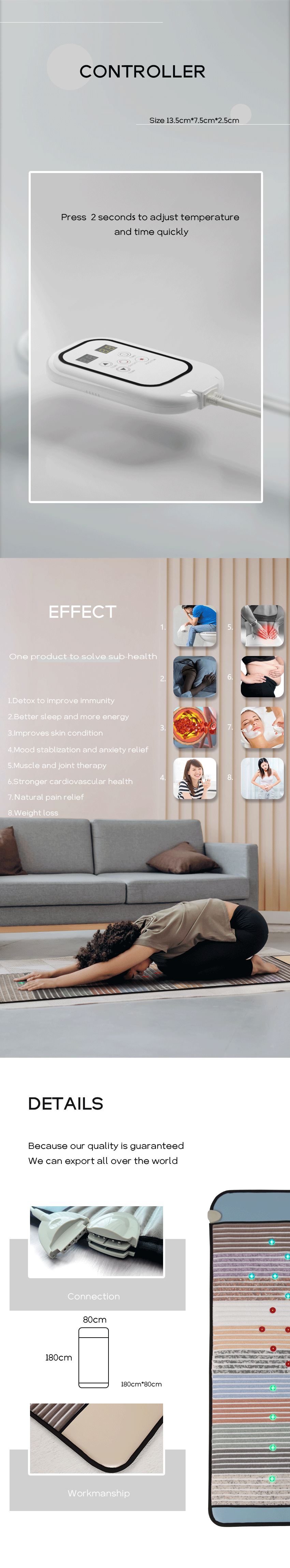 Blue Amethyst Far Infrared Heating Mat PEMF Mattress 80*190/ Customized Size
