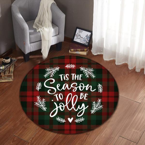 80cm red Round Santa Claus Elk Christmas Festive Floor Mat Anti SlipCircular