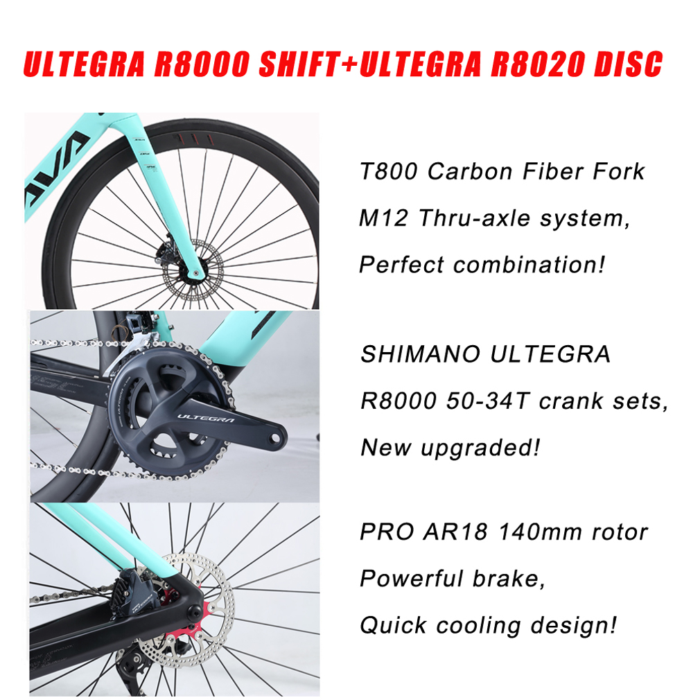 Black Green Carbon Fiber Racing Bike , 8.5kg Shimano Ultegra Bike 22 Speed