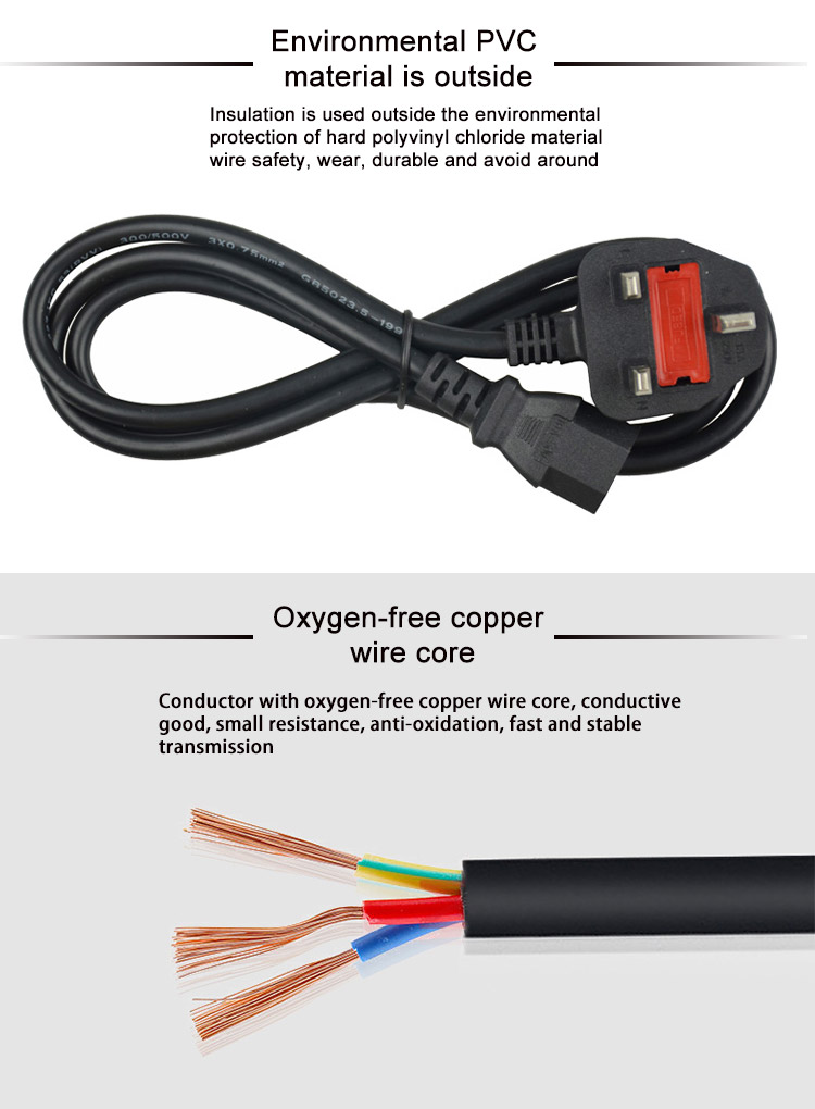 Multipurpose Round UK Power Cord 3 Pin 110v Power Cable High Performance