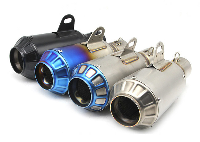 Round Short Motorcycle Exhaust Muffler Pipes With Straight Through Perforated Core