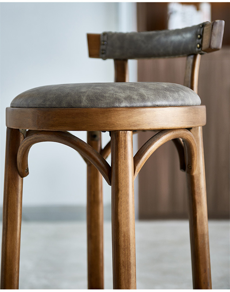 Nordic Leather Rustic Wood Bar Stools Counter Height Classic Leather Pu