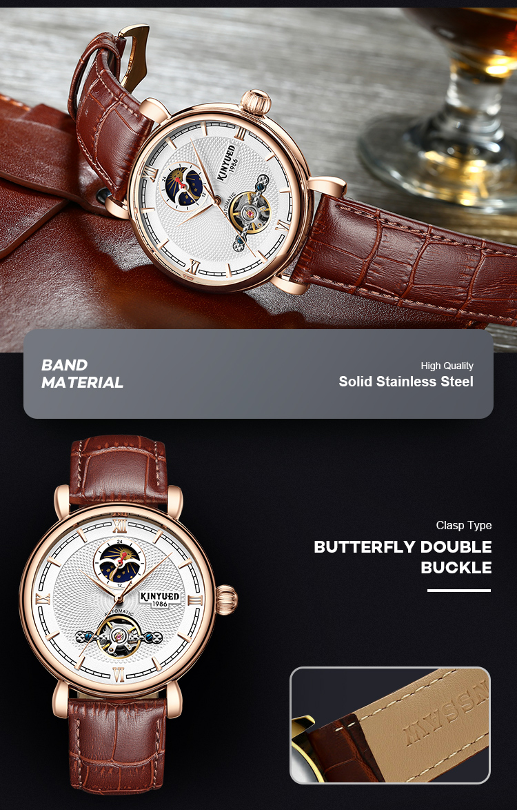 Brief Moon Phase Mens Mechanical Watches Water Resistant Sports Use