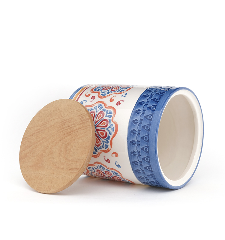 Middle Eastern Flower Decal Storage Jars Food Ceramic Canister Set With Bamboo Lid And Silicone Ring