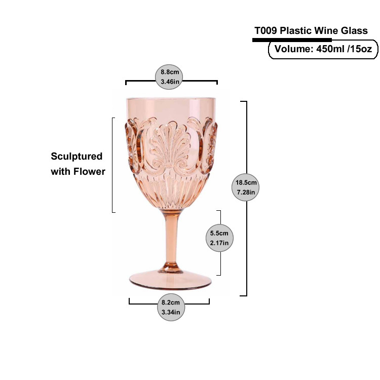 Scollop Design Acrylic Wine Glass 450ml / 15.5oz BPA Free Shatterproof