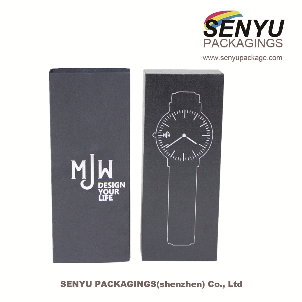 Custom Size Black Paper Watch Box With Black Foam Insert Recycled Materials