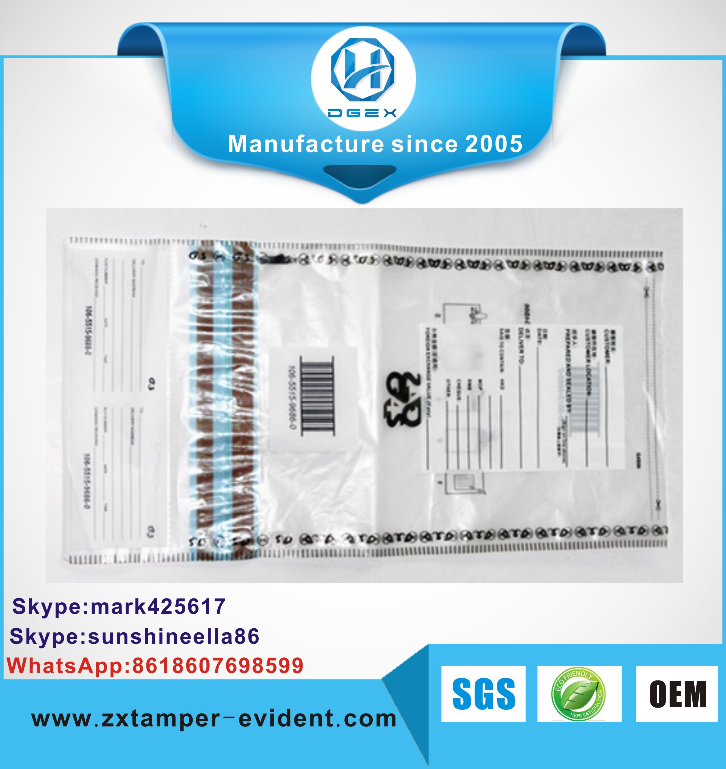 Custom Logo Printing Tamper Evident Postal Bag Security Self - Seal Bags for bank