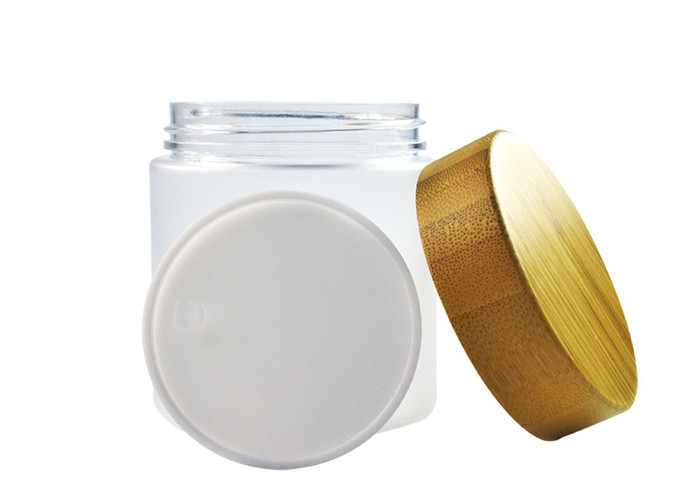 Pet 50ml 150ml 250g 250ml 8oz 500ml Frosted clear PET Plastic Cosmetic Wax Scrub Container Cream Jar with Bamboo Wooden Lids