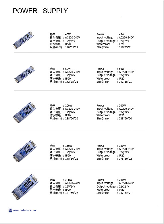 DC 12V 24V LED Power Supply 60W 100W AC220-240V LED Driver Switching IP20