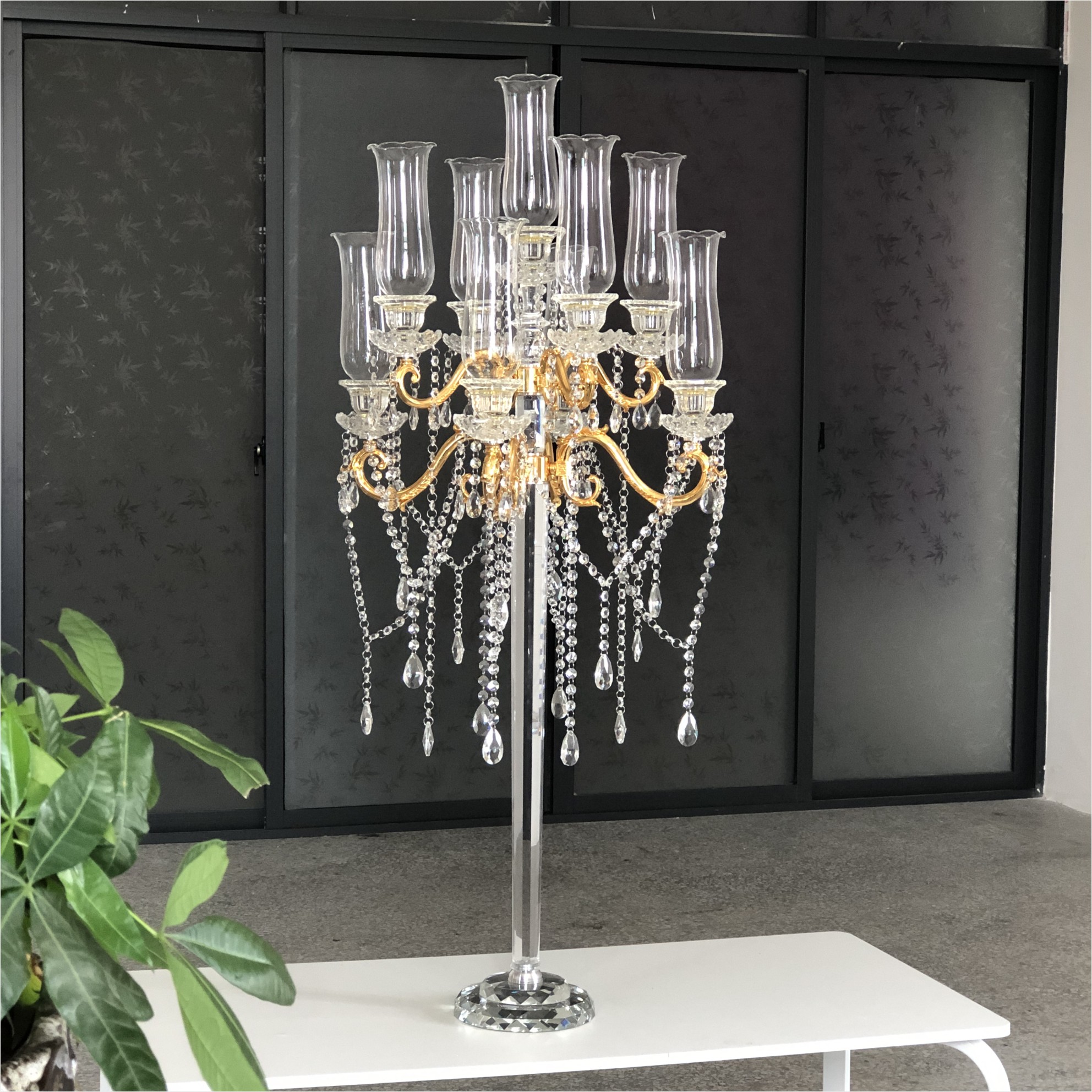 ZT-323H Hot sale luxury event decor centerpieces long base 10 holder crystal candlesticks