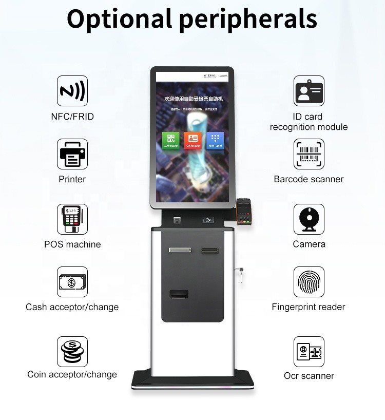 LCD Touch Screen Self Payment Kiosk With Camera RFID Reader Thermal Printer