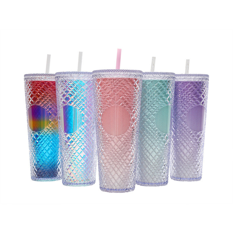 Semi Transparent Honeycomb Textured Tumbler With Straw 24 Ounce Volume