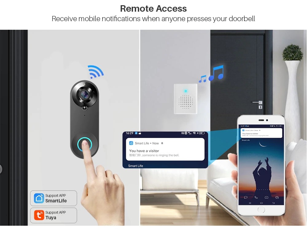 Home smartlife Smart Wifi Doorbell 1080P Tuya Wireless Video Door Phone