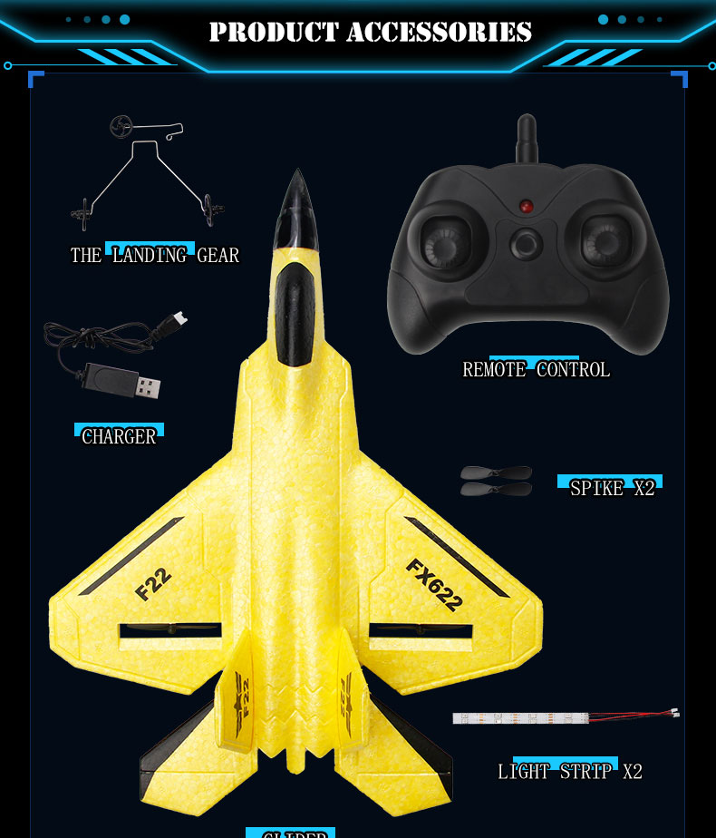 Experience the Excitement of Fx622 F22 Raptor Fighter Jet 2.4G 2CH EPP RC Airplane with LED Lights Age Range 5-7 Years