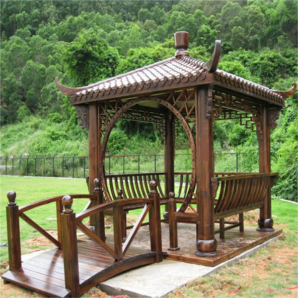 Pinus Sylvestris Chinese Wood Gazebo 2.6m Carbonating Backyard Wooden Gazebo 3