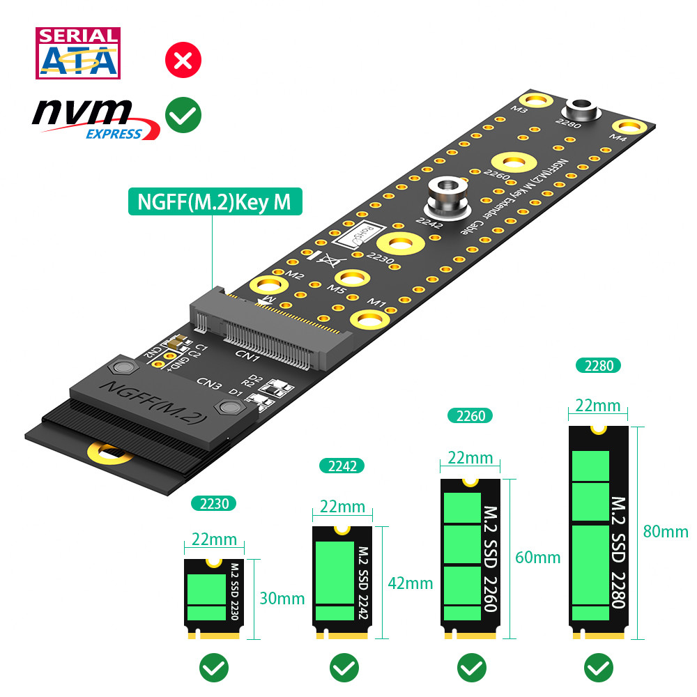M.2 NGFF Key M NVMe SSD Extension Cable Extender PCIe3.0 X4 Full Speed High Speed SSD Desktop Computer Extension Cable