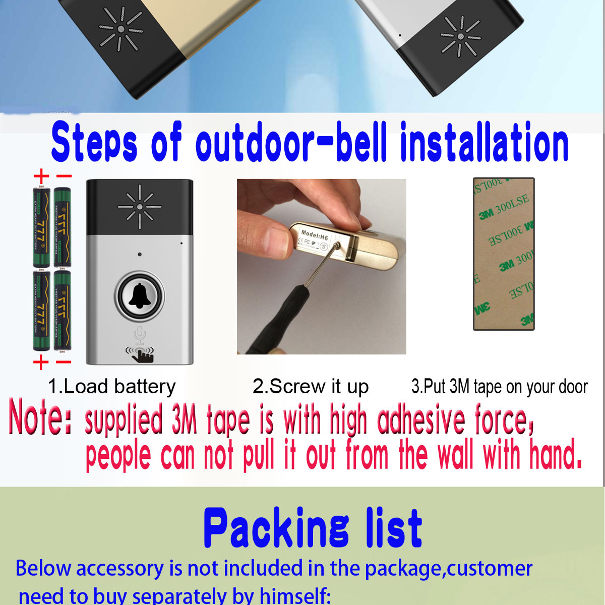 new arrival press to talk wireless door bell