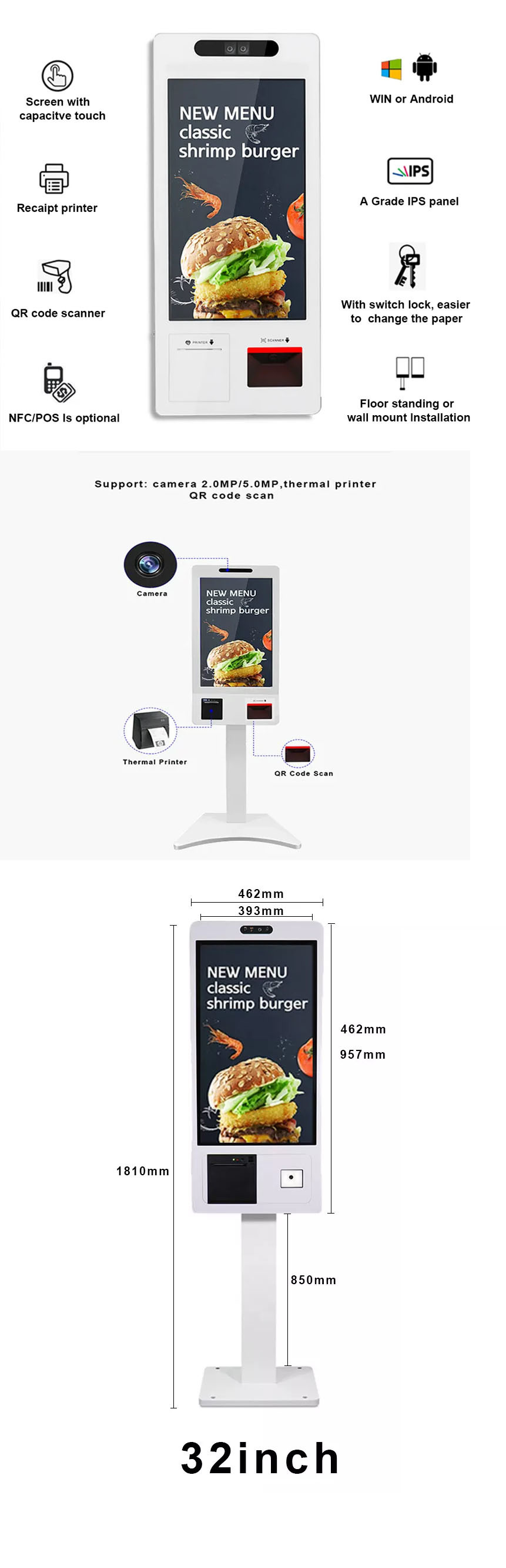 Touch LCD Self Service Ordering Machine Convenient And Applicable