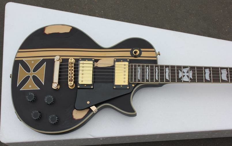 BLACK ESP style solid body guitar,gold hardware,single cutaway Tuneomatic/stoptail bridge 2xHBsFree shipping direct from
