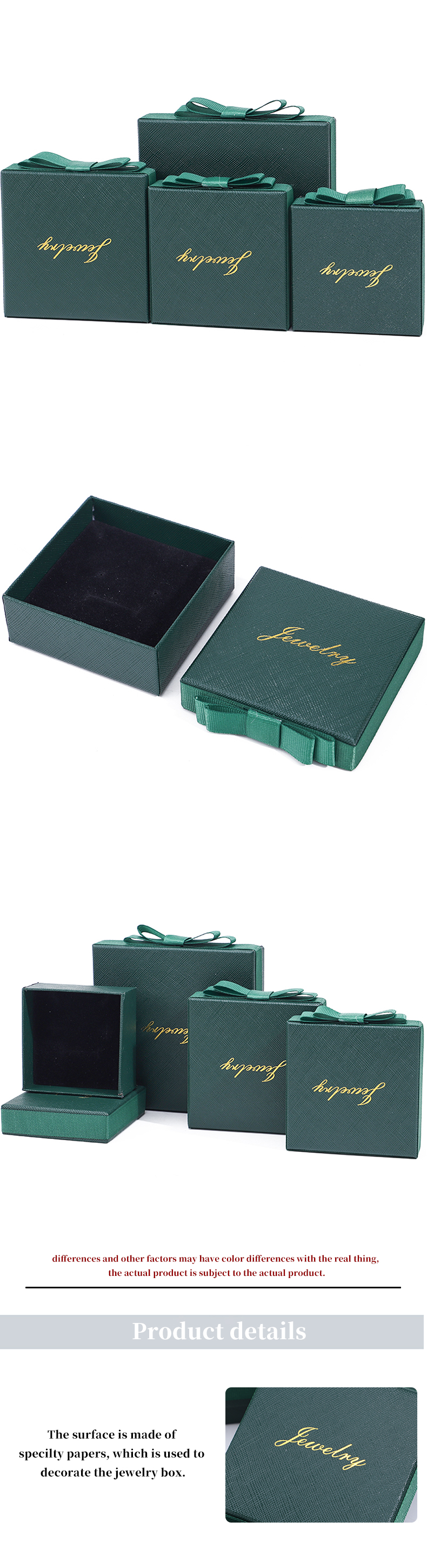 Green Necklace Earrings Ring Paper Jewelry Gift Box Customized Size Rectangle Shape
