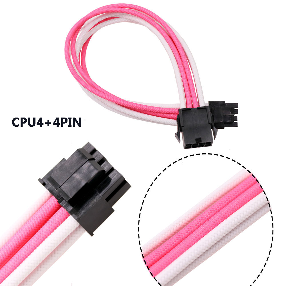 Power Supply braided Sleeved extension cable kit psu cable kit white&pink 18awg