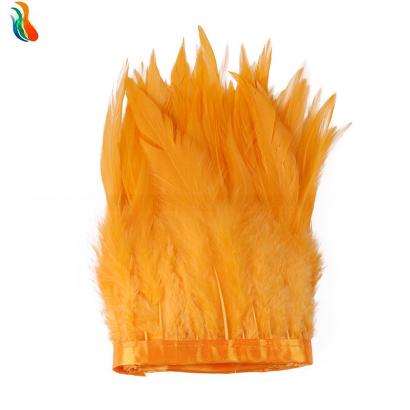 Station Ribbon Hackle Saddle Feather Fringe Trim with Dyed Pattern Goose Feather