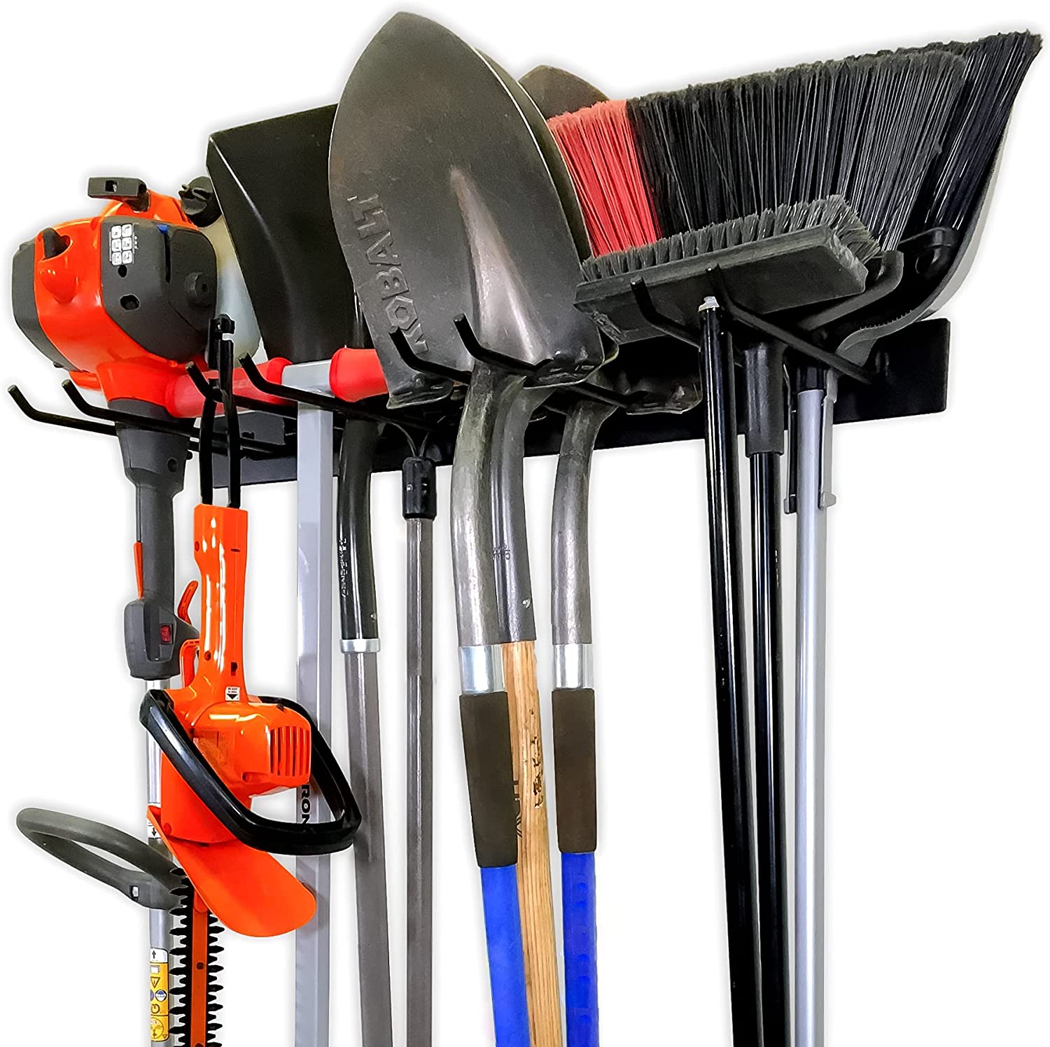 Wall Mount Garden Tool Organizer With Single Tier Heavy Duty Solid Steel Tool Hangers