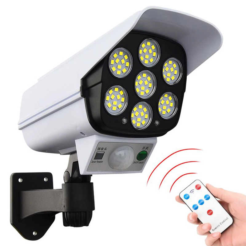 Outdoor Solar Light Motion Sensor Security Dummy Camera Wireless Flood Light IP65 Waterproof 77 LED Lamp 3 Mode For Home Garden