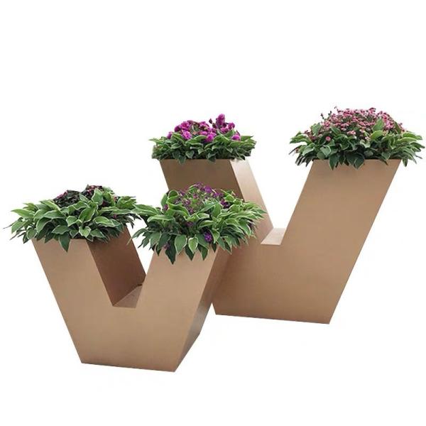 Letter V Mall Decoration 800mm High stainless steel outdoor planters Surface