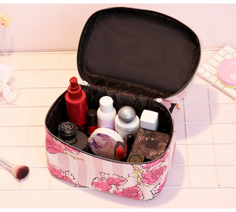 Beauty Make Up Flower Printing PU Leather Cosmetic Bag Set