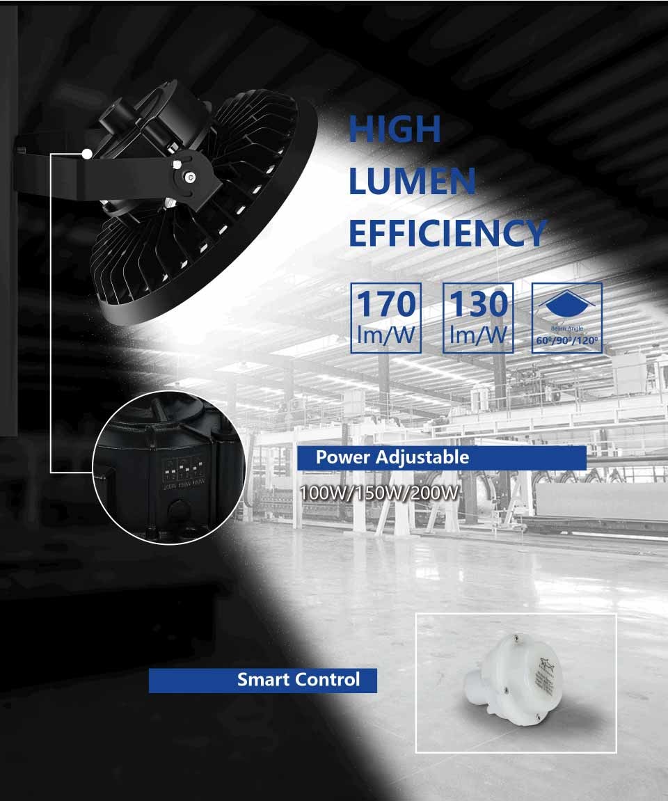240W 200 Watt UFO High Bay LED Light 140LM/W 100W 150W Indoor Smart