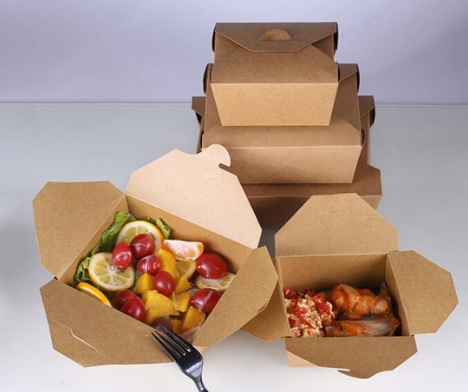 Cheap Cardboard foldable kraft paper lunch box with window,Lunch noodle fast food kraft paper box by customized logo pri
