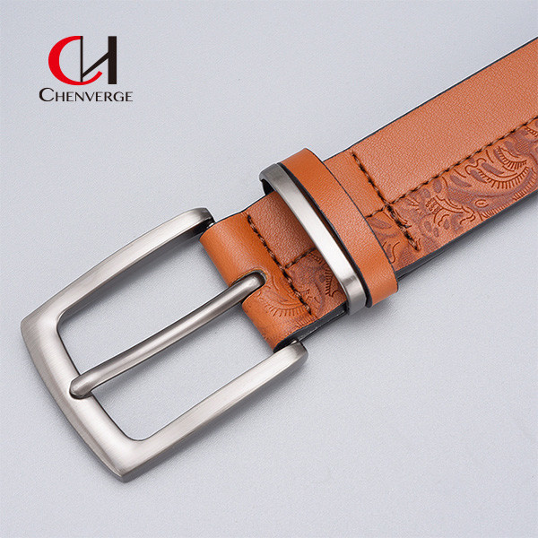 125cm Mens Embossed Leather Belt Zinc Alloy Needle Buckle Vintage
