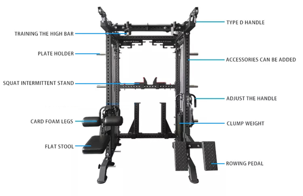 Gym Power Cage with Multifunctional Smith Machine