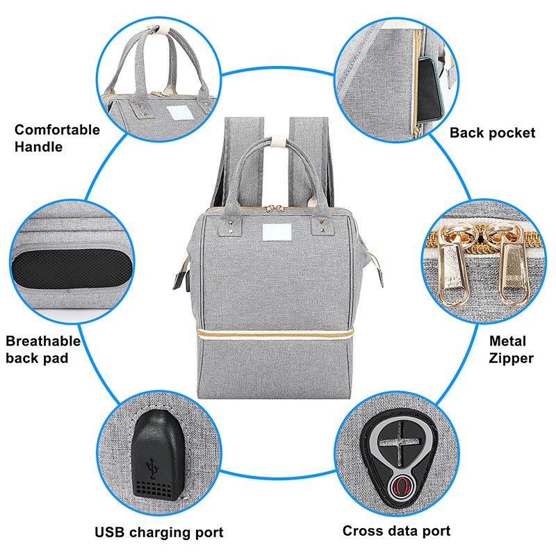 Diaper Bag Backpack Large Waterproof Travel Baby Bags Classic Gray Crossbody 10X7X13"