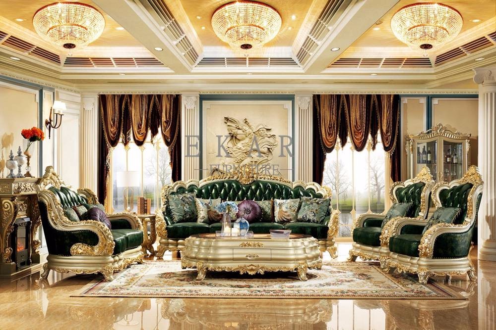 Wooden Frame Solid Wood Luxury Classic European Sofa Set