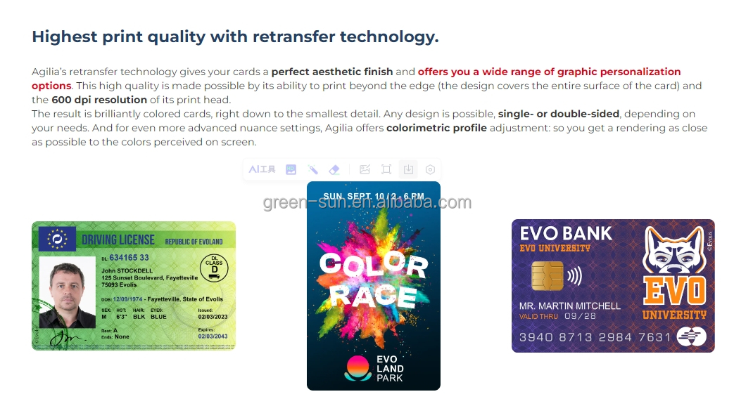 Highly 600 dpi Evolis Agilia Simplex Retransfer Card Printer for Dual Sided PVC Cards