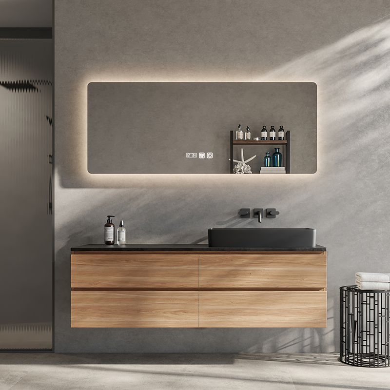 Custom Floating Bathroom Vanity Set with Sink and Lacquer Door Panel Surface Treatment