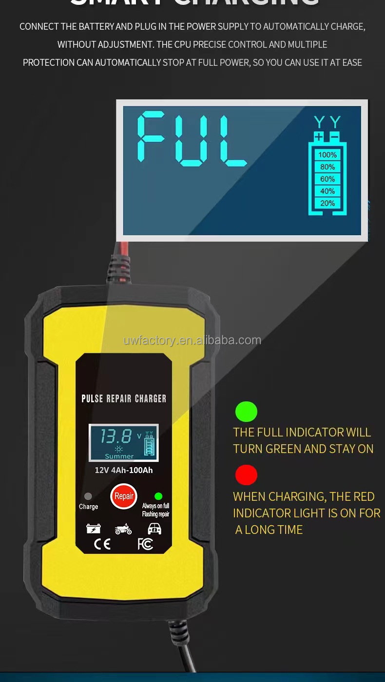 Full Intelligent Automatic Repair Function 12v 10A Fast Charging Car Battery Charger for Electric Vehicles