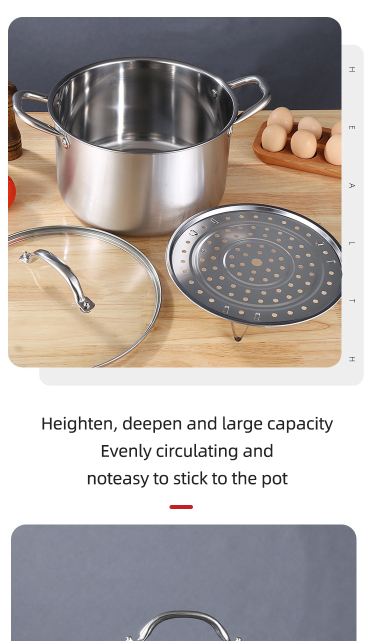 Multi-function Silver Kitchen Cookware Cooking Pot Induction Stock Pot Stainless Steel Soup Pot With SS Handle