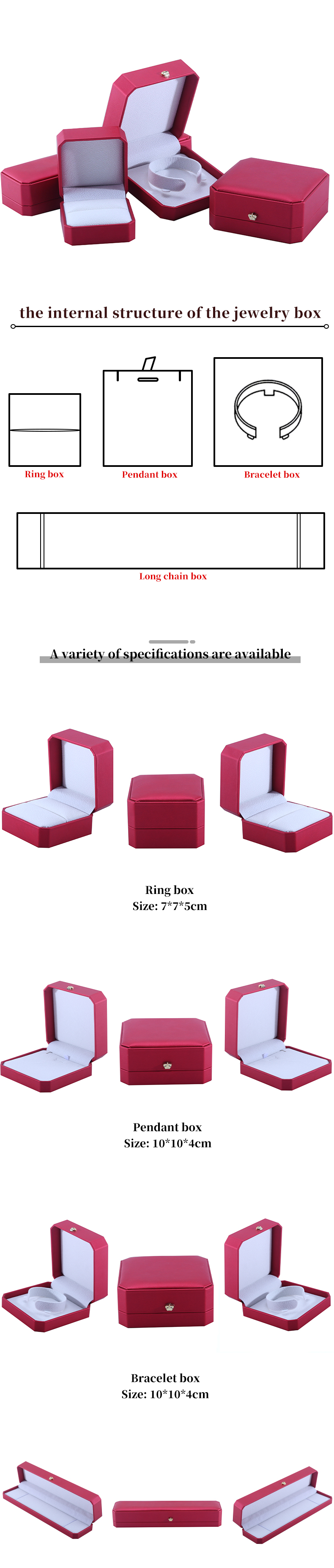 Newest Rectangle Hanhong Custom Red PU Leather Bracelet Packaging Box for Jewelry Storage