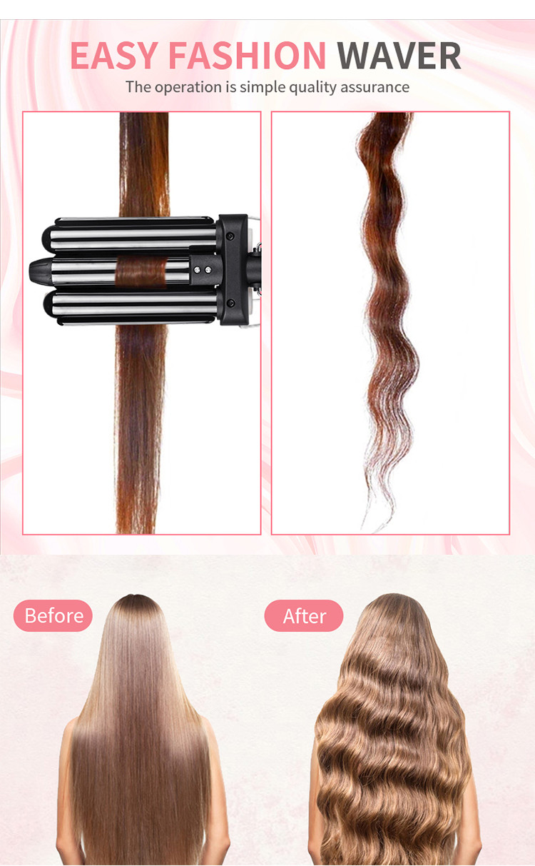 Professional Three Barrel Hair Waver With LCD Temperature Display