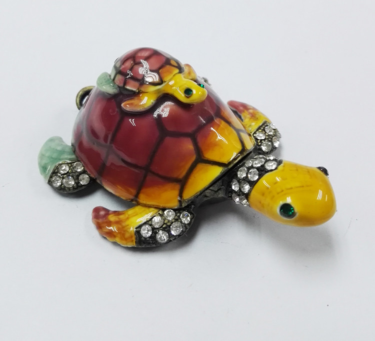 Mum & Baby Turtle metal trinket box turtle enamel metal jewelry box