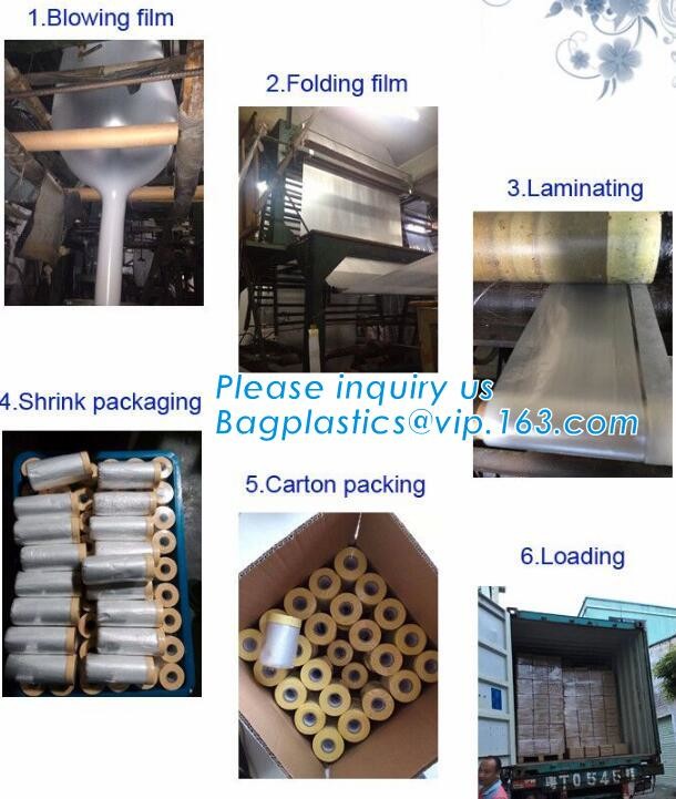 Disposable PE pre-taped self static cling masking film, Cover mask plastic drop film PE protection film with tape, BAGEA